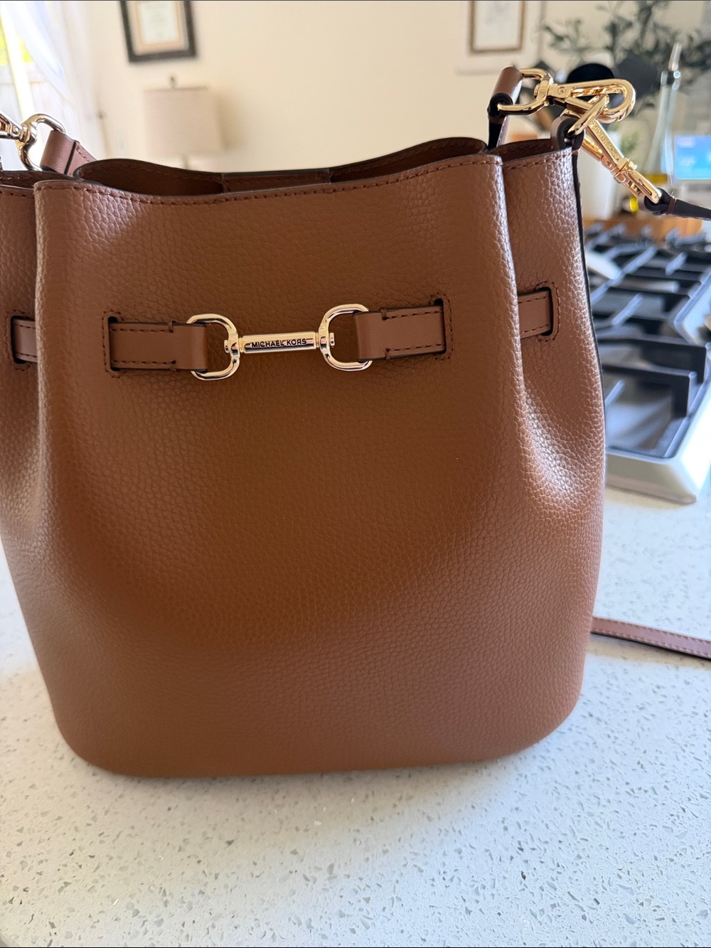 Michael Kors Chestnut Pebble Leather Drawstring Shoulder Bag